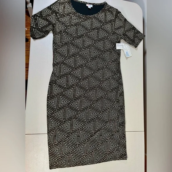 LuLaRoe Black and metallic gold Triangle Midi Dress - Picture 10 of 15